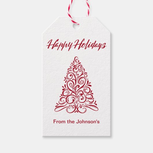 Étiquettes-cadeau Joyeuses fêtes Arbre de Noël fleuri (Devant)