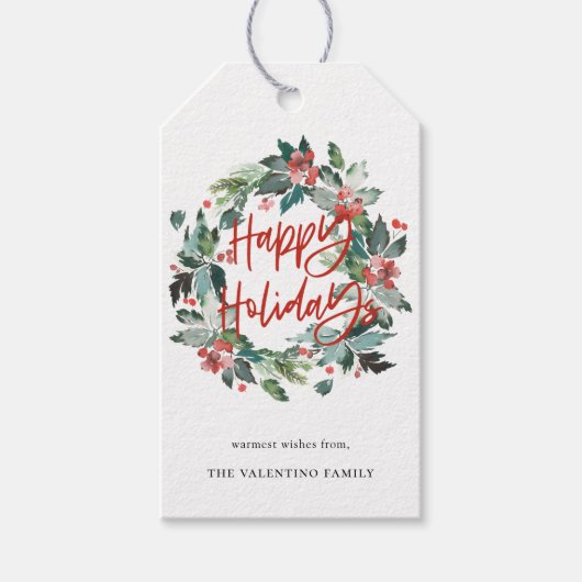 Étiquettes-cadeau Joyeuses fêtes Botanique Berry Wreath Noël (Devant)