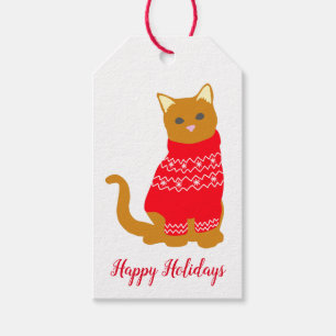 Étiquettes-cadeau Joyeuses fêtes Cute Chat en Rouge Noël Jumper