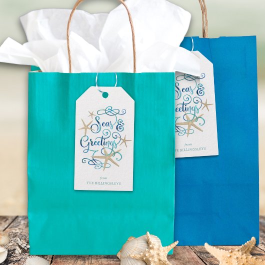 Étiquettes-cadeau Joyeuses Fêtes de Noël côtier Élégant Script