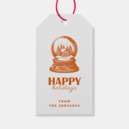 Étiquettes-cadeau Joyeuses Fêtes | Famille personnalisable Orange &