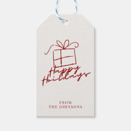 Étiquettes-cadeau Joyeuses Fêtes | Famille Personnalisable Rouge Et