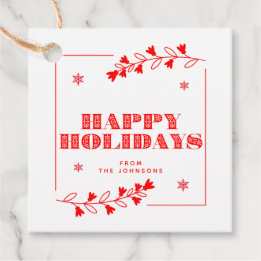 Étiquettes Cadeau Joyeuses Fêtes | Famille personnalisable rouge et