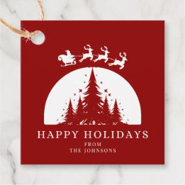 Étiquettes Cadeau Joyeuses Fêtes | Famille personnalisable rouge et