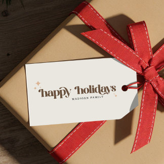 Étiquettes-cadeau Joyeuses Fêtes Famille Script Retro Noël