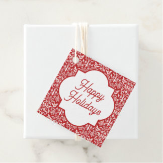 Étiquettes Cadeau Joyeuses Fêtes Fleur Art Nouveau Rouge & Blanc