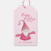 Étiquettes-cadeau Joyeuses fêtes jolies Gnome rose Noël (Dos)