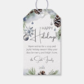 Étiquettes-cadeau Joyeuses fêtes Noël aquarelle neige pins (Devant)