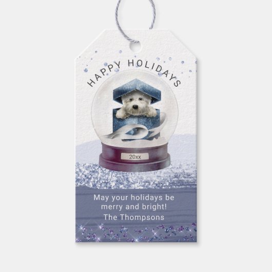 Étiquettes-cadeau Joyeuses fêtes Noël Globe des neiges mignon chien (Devant)