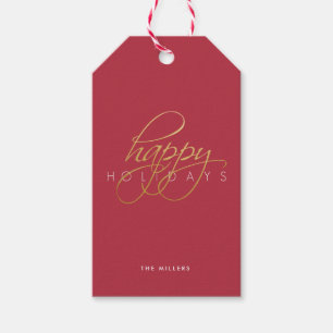 Étiquettes-cadeau Joyeuses fêtes Noël Rouge Script