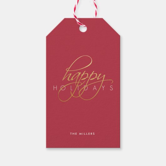 Étiquettes-cadeau Joyeuses fêtes Noël Rouge Script (Devant)