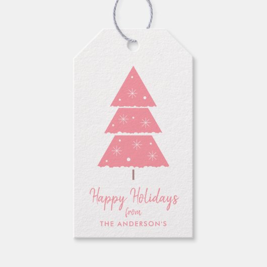 Étiquettes-cadeau Joyeuses fêtes Pink Christmas Tree Snowflakes (Devant)