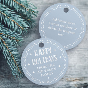 Étiquettes Cadeau Joyeuses Fêtes police festive point bordure bleu p