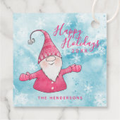 Étiquettes Cadeau Joyeuses fêtes rose et bleu mignonne Gnome Noël (Dos)