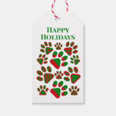 Étiquettes-cadeau Joyeuses Fêtes Rouge Vert Motif Empreintes de patt (Devant)