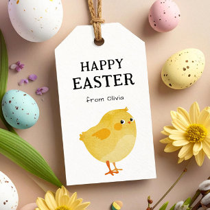 Étiquettes-cadeau Joyeuses Pâques avec Poule Jaune