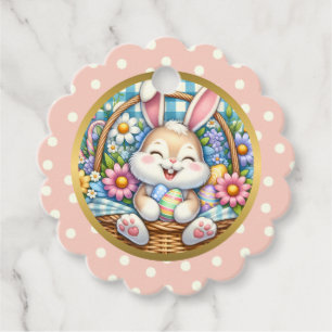 Étiquettes Cadeau Joyeuses Pâques avec un lapin mignon, des œufs et