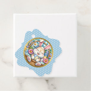 Étiquettes Cadeau Joyeuses Pâques avec un lapin mignon, des œufs et