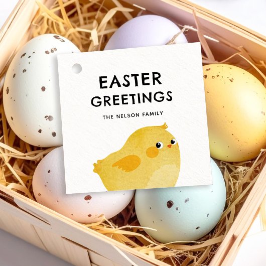 Étiquettes Cadeau Joyeuses Pâques avec un petit poussin jaune