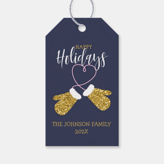 Étiquettes-cadeau Joyeuses Parties scintillant Mittens (Devant)