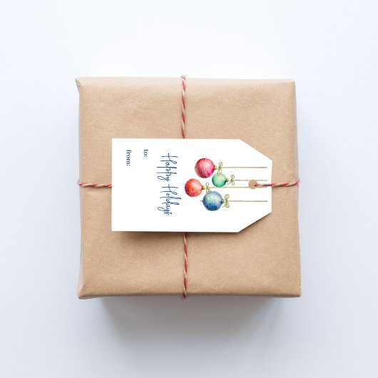 Étiquettes-cadeau Joyeuses Vacances colorées Aquarelles