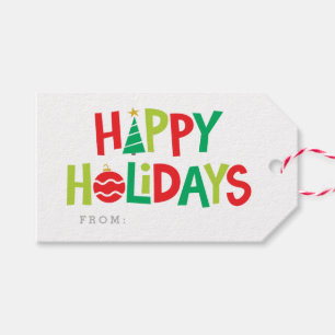Étiquettes-cadeau Joyeuses vacances colorées illustrées