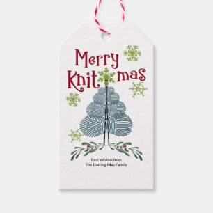 Étiquettes-cadeau Joyeuses vacances de tricot d'arbre de Noël de fil