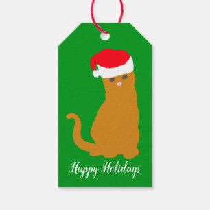 Étiquettes-cadeau Joyeuses vacances Ginger Cat à Santa Hat