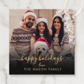 Étiquettes Cadeau Joyeuses Vacances Noir Script Famille Photo (Dos)
