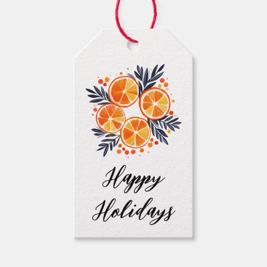 Étiquettes-cadeau Joyeuses Vacances Oranges Foliage Noël (Devant)
