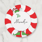 Étiquettes Cadeau Joyeuses vacances Peppermint Candy Swirl Fun Elf (Dos)