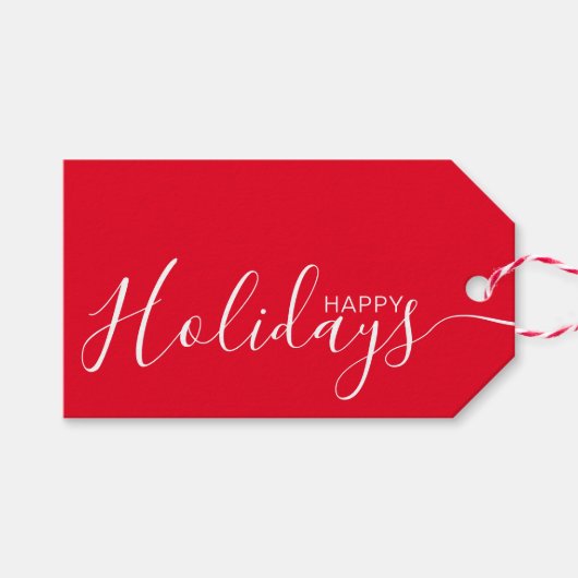 Étiquettes-cadeau Joyeuses Vacances Rouge Blanc Minimaliste (Devant (Horizontal))