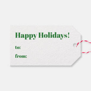 Étiquettes-cadeau Joyeuses vacances vert et blanc à minimaliste