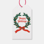 Étiquettes-cadeau Joyeuses vacances Vintage Holly Noël Wreath (Devant)