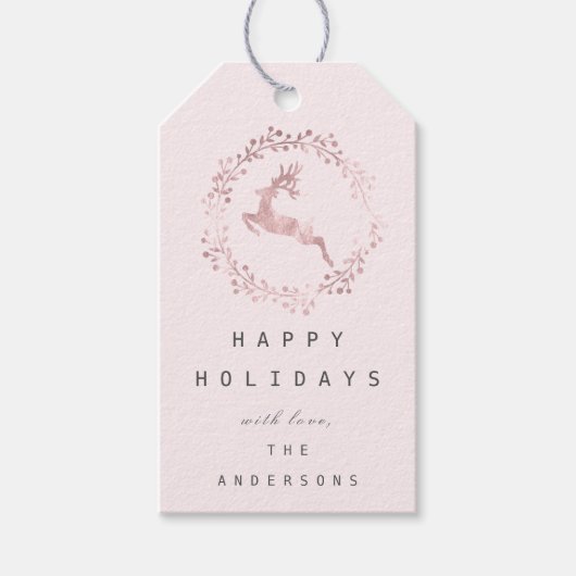 Étiquettes-cadeau Joyeuses vacances Wreath Joy Rose Pastel Deer (Devant)