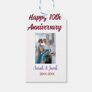 Étiquettes-cadeau Joyeux 10e anniversaire photo mariage nom du coupl