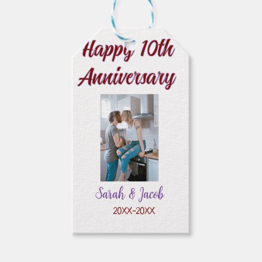 Étiquettes-cadeau Joyeux 10e anniversaire photo mariage nom du coupl (Devant)