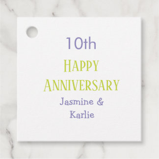 Étiquettes Cadeau joyeux 10ème anniversaire pastel violet vert gras