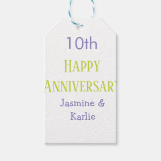 Étiquettes-cadeau joyeux 10ème anniversaire pastel violet vert gras