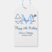 Étiquettes-cadeau Joyeux 15e anniversaire bleu ajouter nom monogramm (Dos)