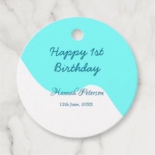 Étiquettes Cadeau Joyeux 1er anniversaire bleu ondulé rétro nom du b
