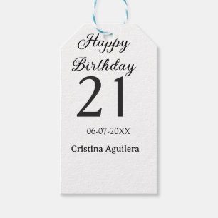 Étiquettes-cadeau Joyeux 21e anniversaire lettre gras nom simple min