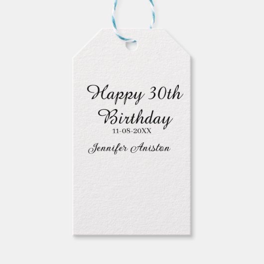 Étiquettes-cadeau Joyeux 30e anniversaire ajouter nom date élégant s (Devant)