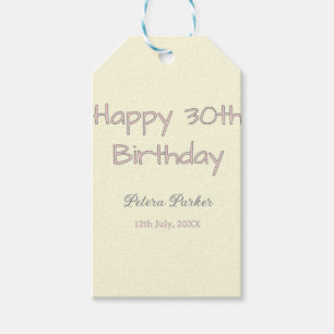 Étiquettes-cadeau joyeux 30e anniversaire rose jaune gris pastel nom