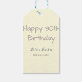 Étiquettes-cadeau joyeux 30e anniversaire rose jaune gris pastel nom