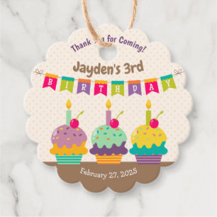 Étiquettes Cadeau Joyeux 3e anniversaire enfant Coussin coloré Cupca