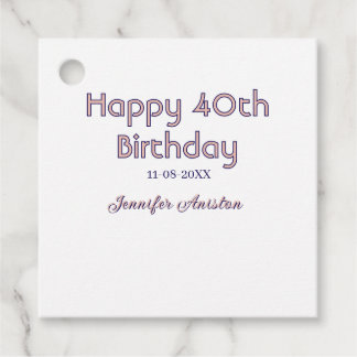 Étiquettes Cadeau Joyeux 40e anniversaire nom date rose violet tren