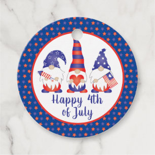 Étiquettes Cadeau Joyeux 4 juillet Gnomes Rouge Blanc Bleu