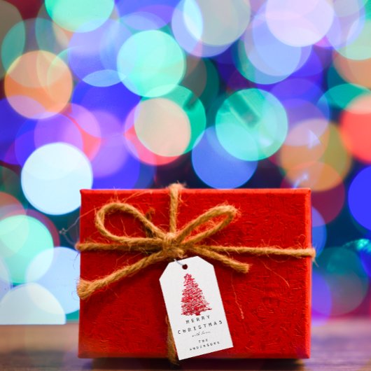 Étiquettes-cadeau Joyeux à Noël Arbre Rouge Noir Blanc