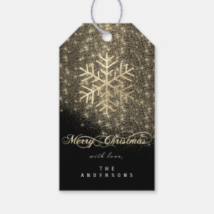 Étiquettes-cadeau Joyeux à Noël Étiquette-Cadeau Black Gold Snowf